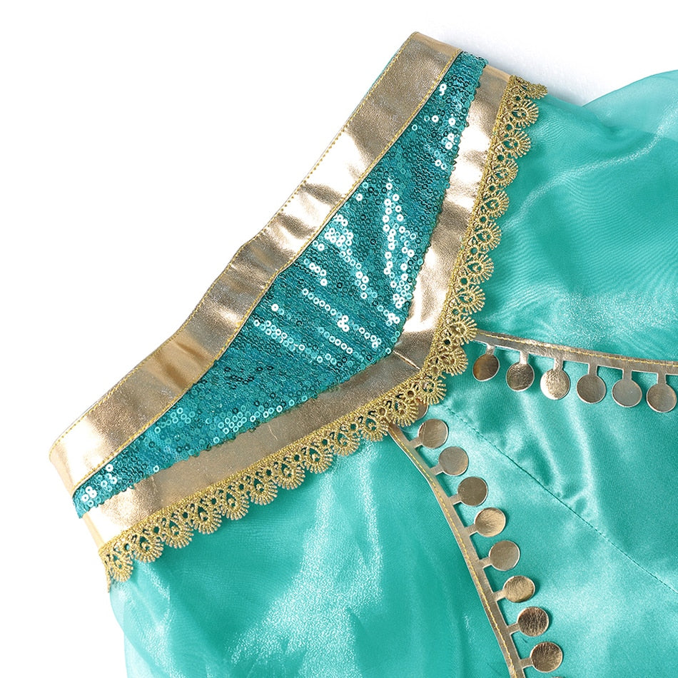 Jasmine Dress Aladdin Princess Magic Lamp Girls Birthday Party Cosplay Costume Top+Pant+Headband Carnival Clothes Vestido