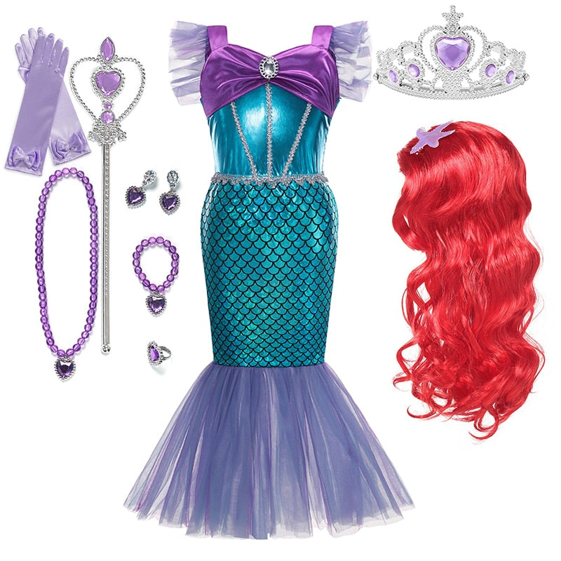 Little Mermaid Ariel Princess Costume Kids Dress For Girls Cosplay Children Carnival Birthday Party Clothes Mermaid Dress