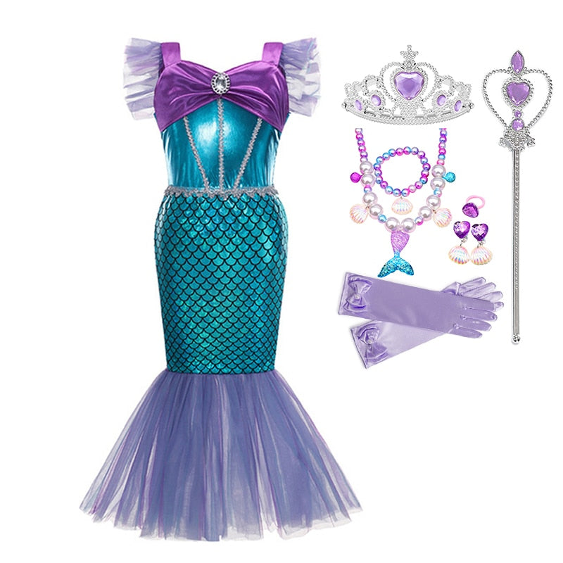 Little Mermaid Ariel Princess Costume Kids Dress for Girls Cosplay Children Carnival Birthday Party Clothes Mermaid Dress