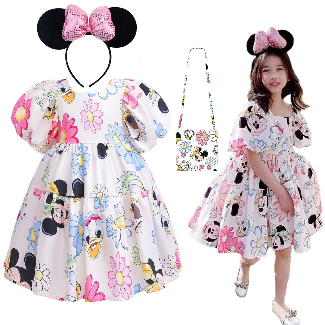 Girl Dress Kids Toddler Cartoon Puff Sleeve Clothes Backless Cute Dresses