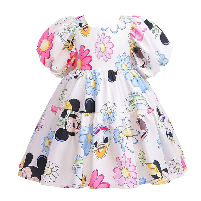 Mickey  Girl Dress Kids Toddler Mickey Minnie Mouse Daisy Cartoon Puff Sleeve Clothes Backless Cute Dresses