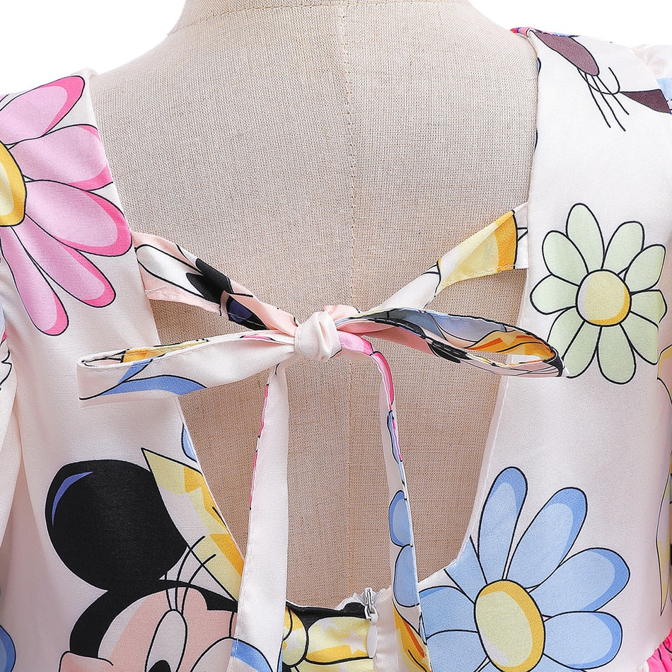 Mickey  Girl Dress Kids Toddler Mickey Minnie Mouse Daisy Cartoon Puff Sleeve Clothes Backless Cute Dresses