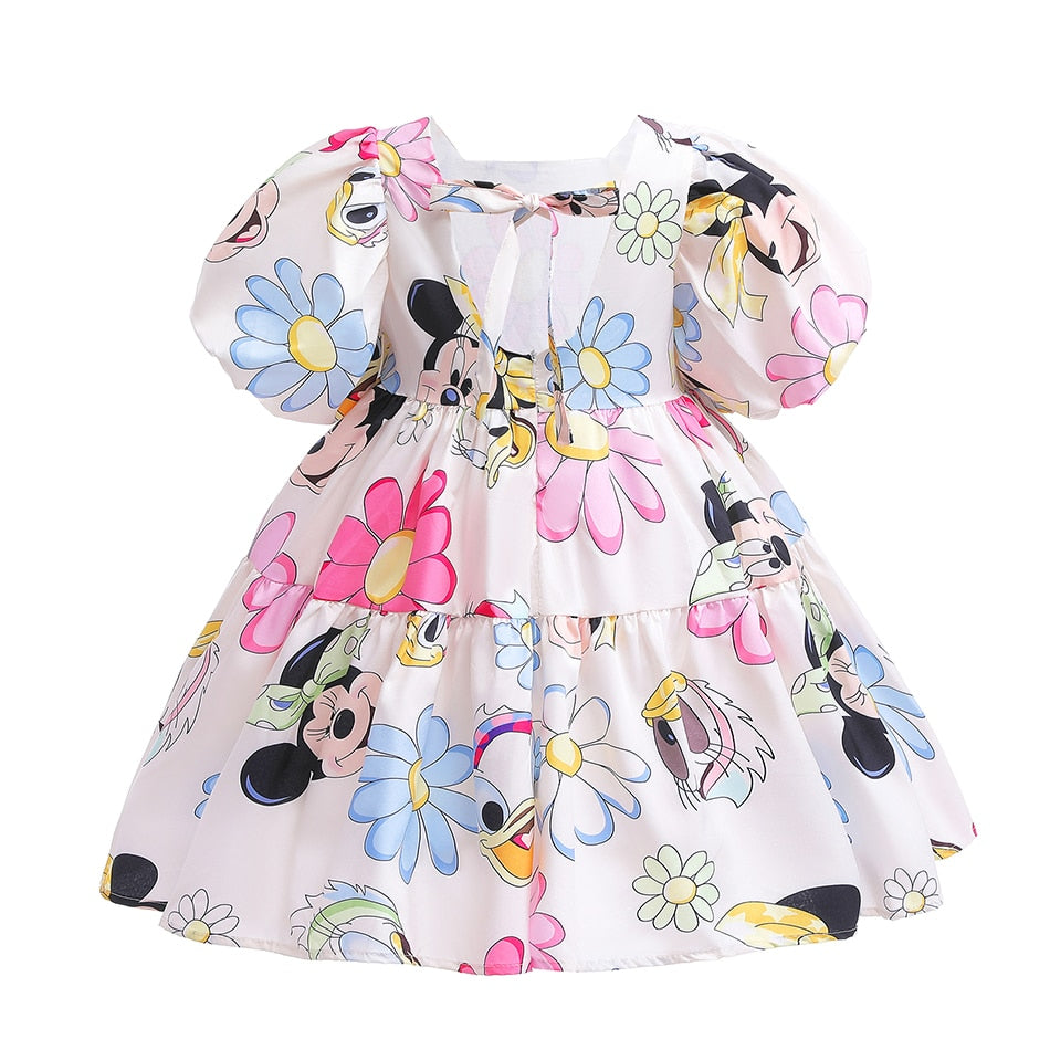 Mickey  Girl Dress Kids Toddler Mickey Minnie Mouse Daisy Cartoon Puff Sleeve Clothes Backless Cute Dresses