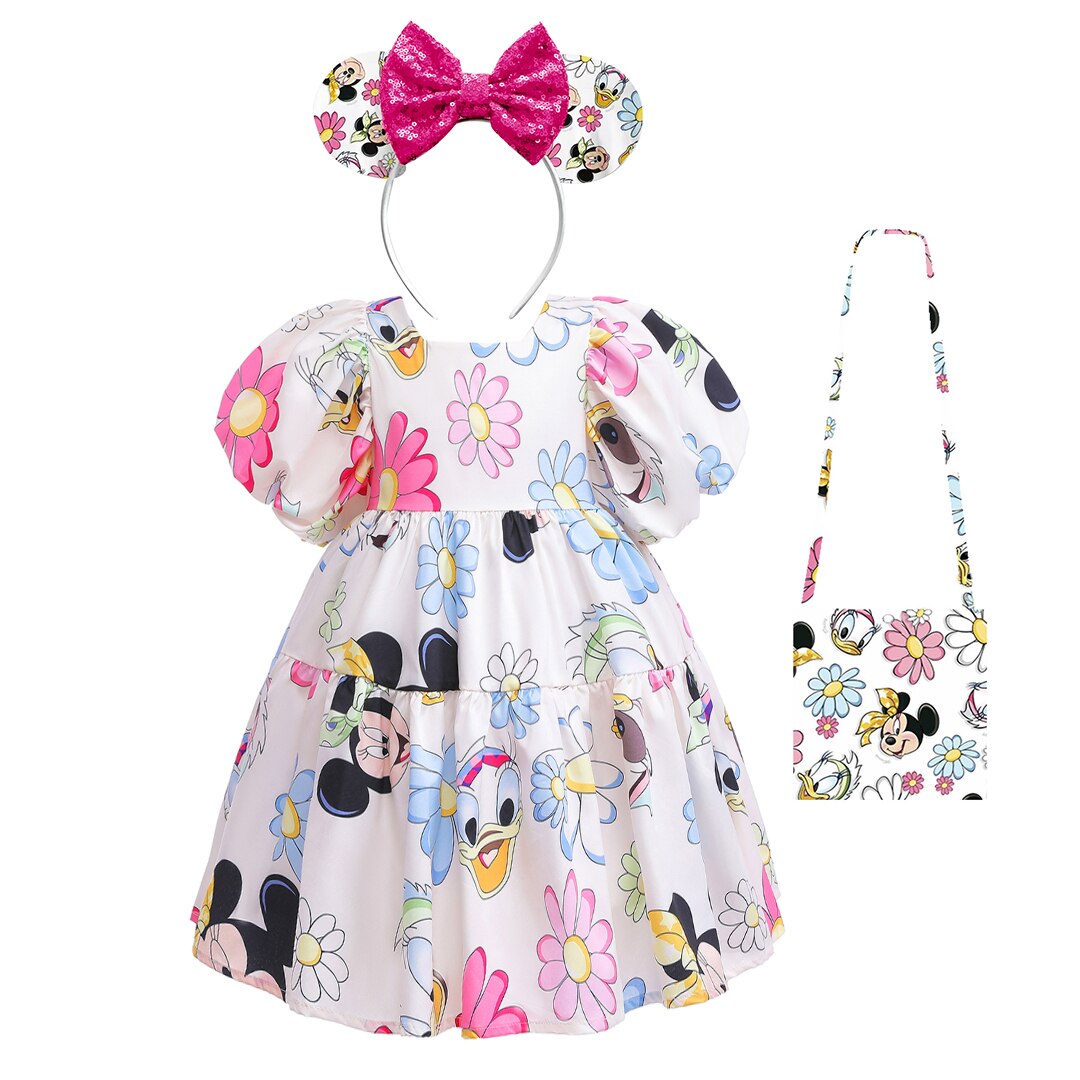 Girl Dress Kids Toddler Cartoon Puff Sleeve Clothes Backless Cute Dresses