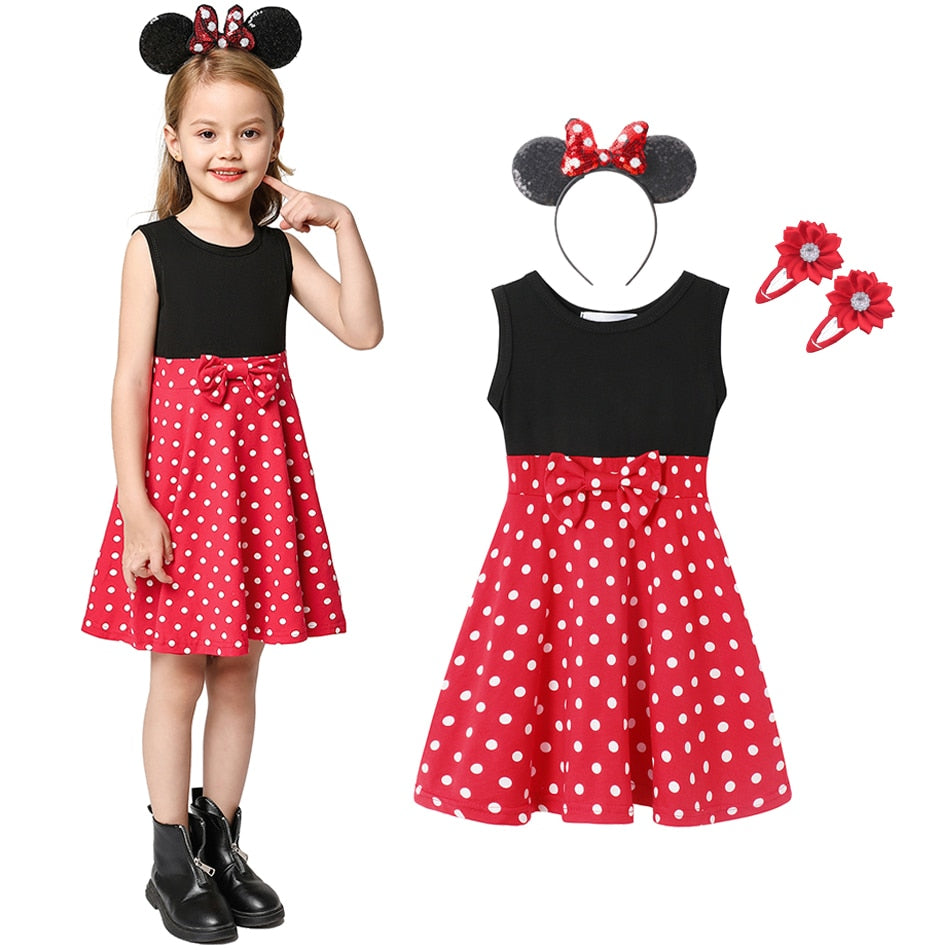 Mickey  Girl Dress Kids Toddler Mickey Minnie Mouse Daisy Cartoon Puff Sleeve Clothes Backless Cute Dresses