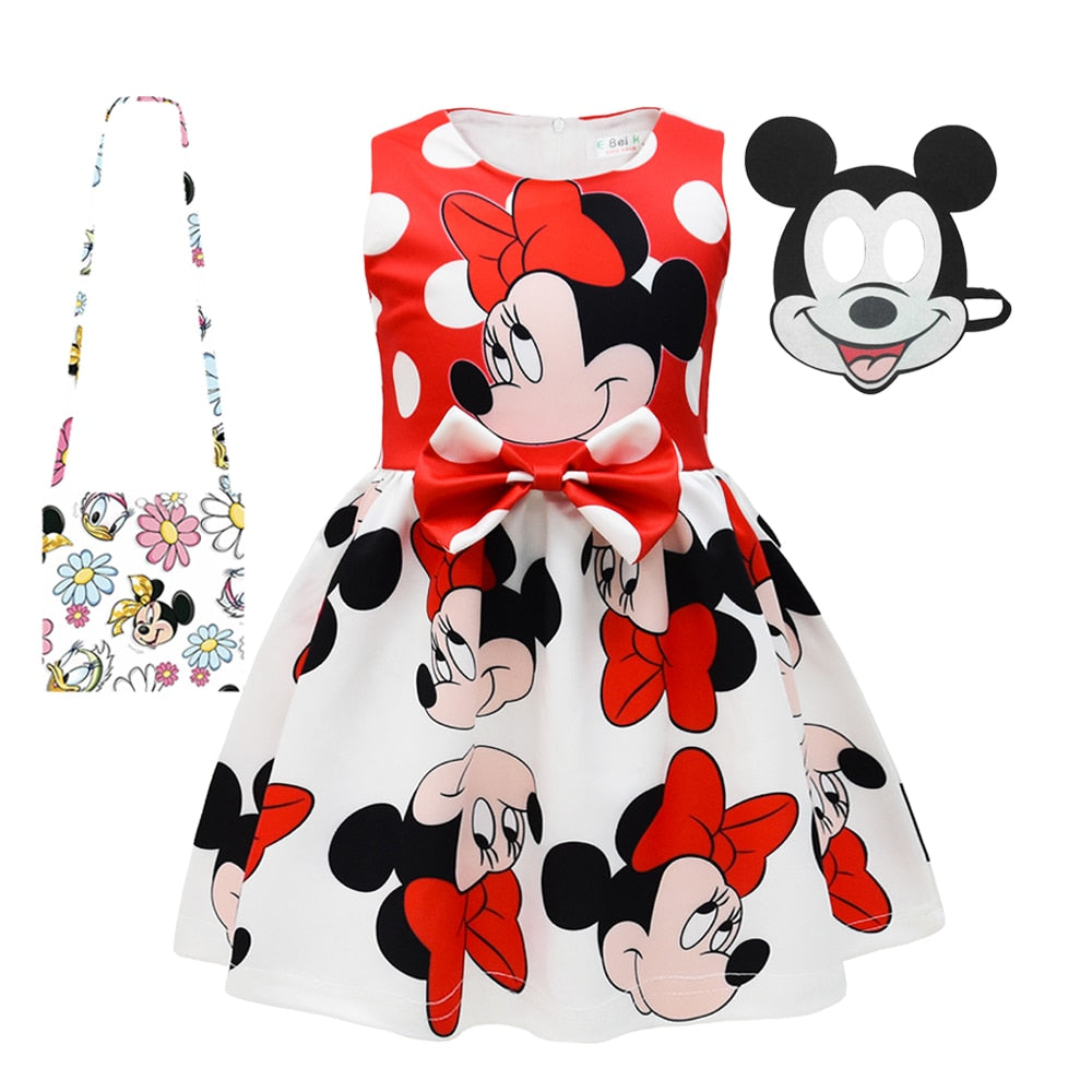 Mickey  Girl Dress Kids Toddler Mickey Minnie Mouse Daisy Cartoon Puff Sleeve Clothes Backless Cute Dresses