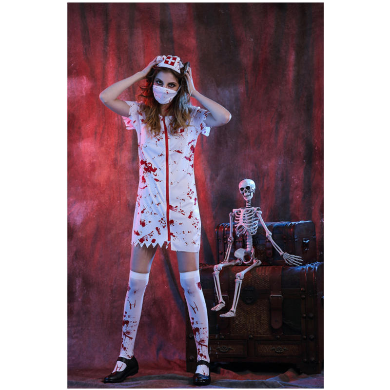 Doctor Nurse Halloween Cosplay Costume with blood sexy Outfit Role Play Costumes Gown Dress Hat Mask men women Carnival Uniforms