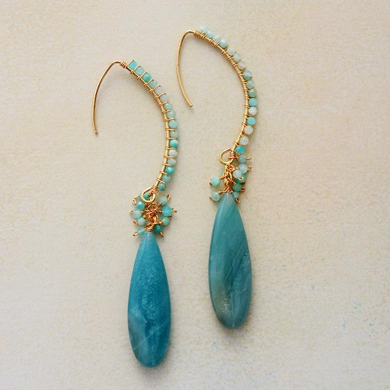 Exquisite Boho Drop Earrings for Women Amazonite Elegant Lady Dangle Earring Handmade Teardrop Jewelry