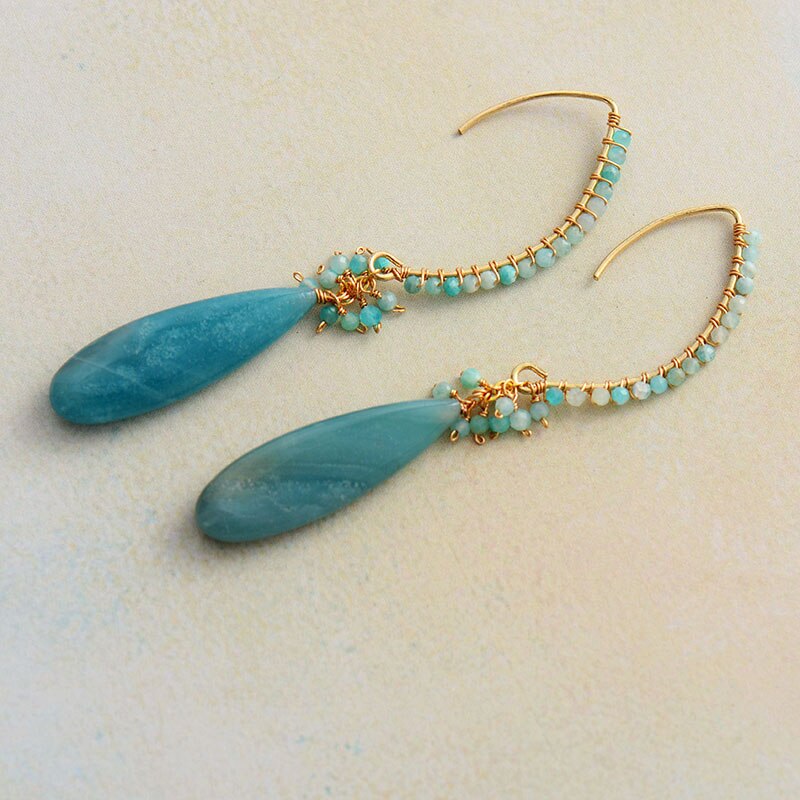 Exquisite Boho Drop Earrings for Women Amazonite Elegant Lady Dangle Earring Handmade Teardrop Jewelry