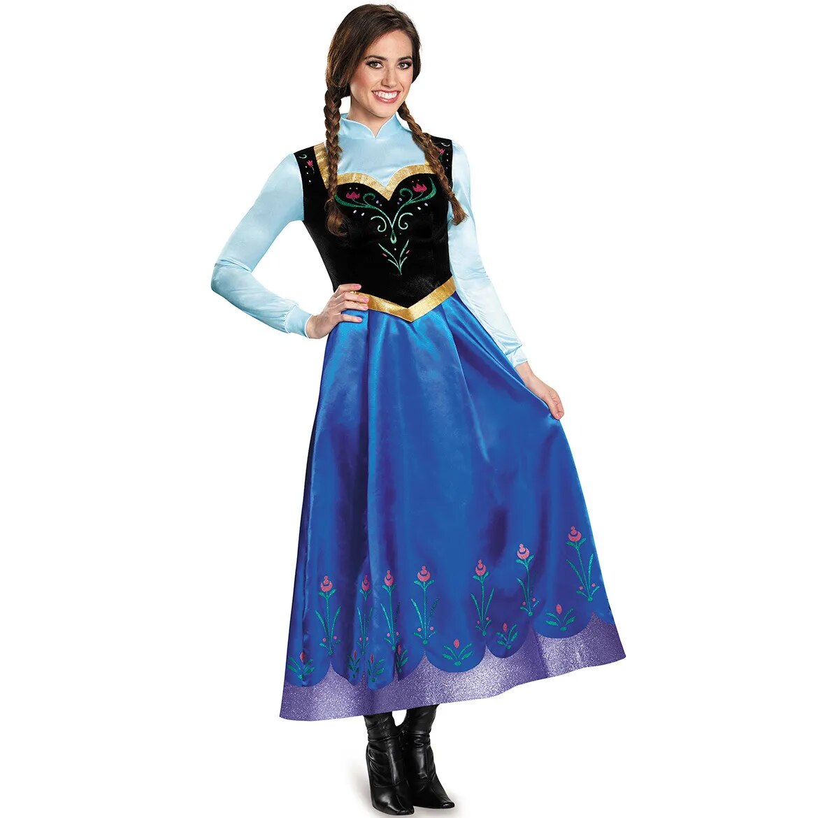Frozen Anna Princess Long Dress Adults Snow Queen Elsa Cosplay Costume Fairy Tale Party Dresses for Women Halloween Fancy Dress
