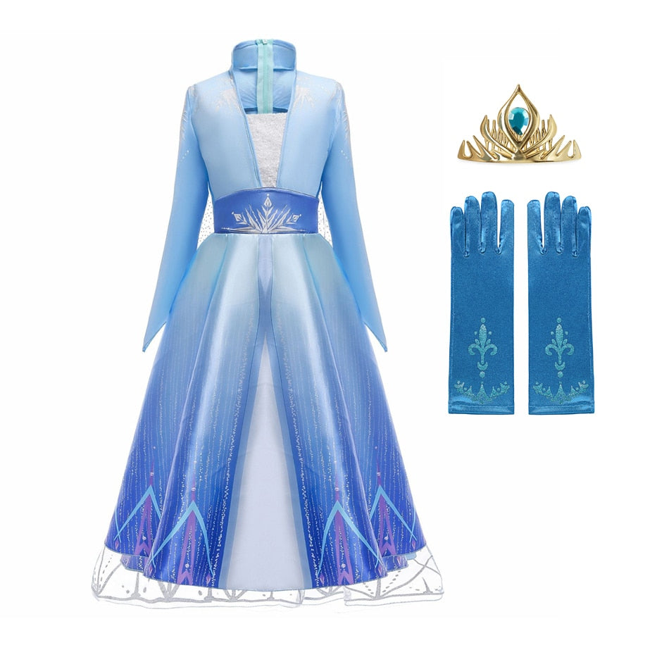 Frozen Girls Dress Elsa 2 Princess Cosplay Costume Kid Children Gowns Vestidos Snow Queen