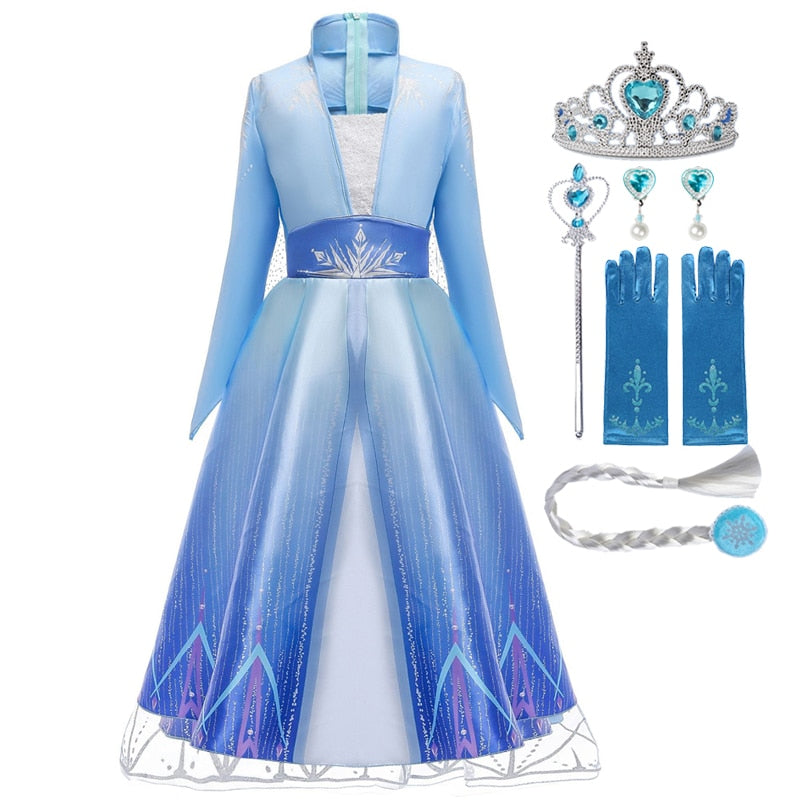 Frozen Girls Dress Elsa 2 Princess Cosplay Costume Kid Children Gowns Vestidos Snow Queen