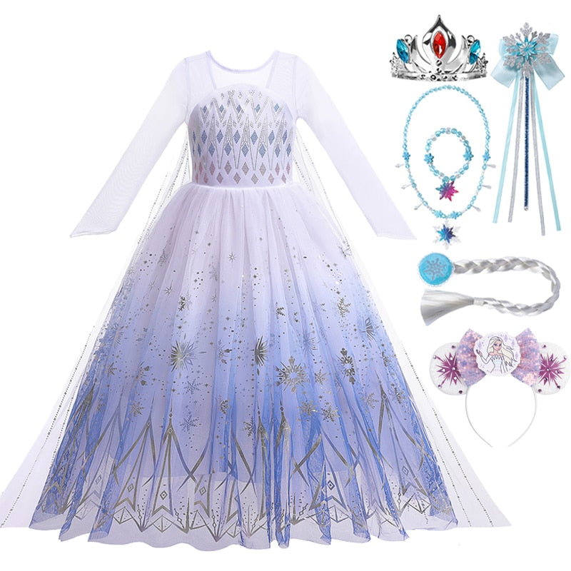 Frozen Girls Dress Elsa 2 Princess Cosplay Costume Kid Children Gowns Vestidos Snow Queen