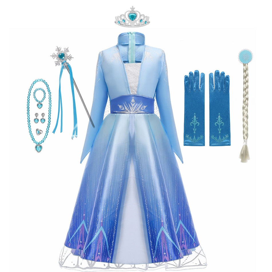 Frozen Girls Dress Elsa 2 Princess Cosplay Costume Kid Children Gowns Vestidos Snow Queen