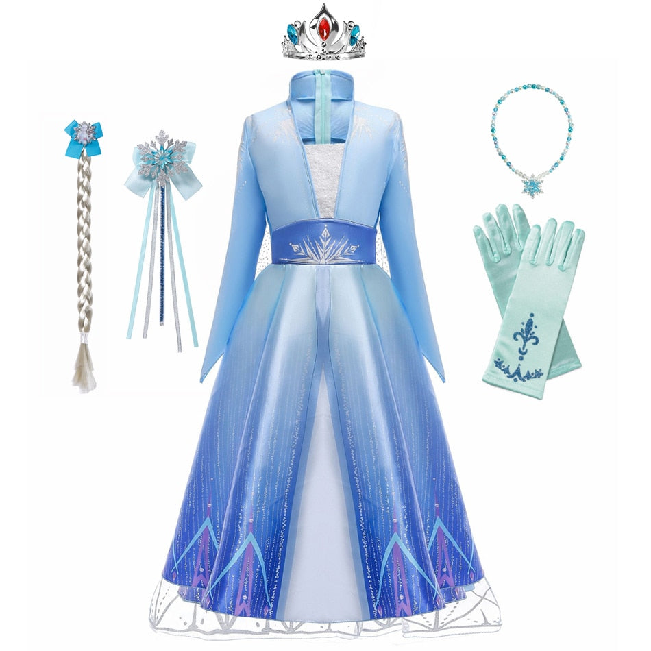 Frozen Girls Dress Elsa 2 Princess Cosplay Costume Kid Children Gowns Vestidos Snow Queen