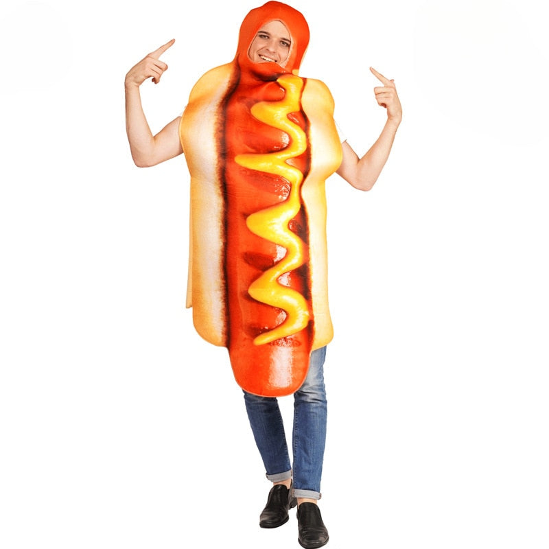 Funny Hot Dog Bodysuit Adult Hot Dog Cosplay Costume Stage Performance Hot Dog Costume Hot Dog Funny Live Cosplay Costume UNISEX