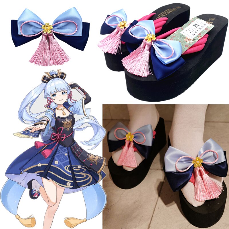 Game Genshin Impact Kamisato Ayaka Cosplay Shoes Halloween Party Bow Accessories Prop
