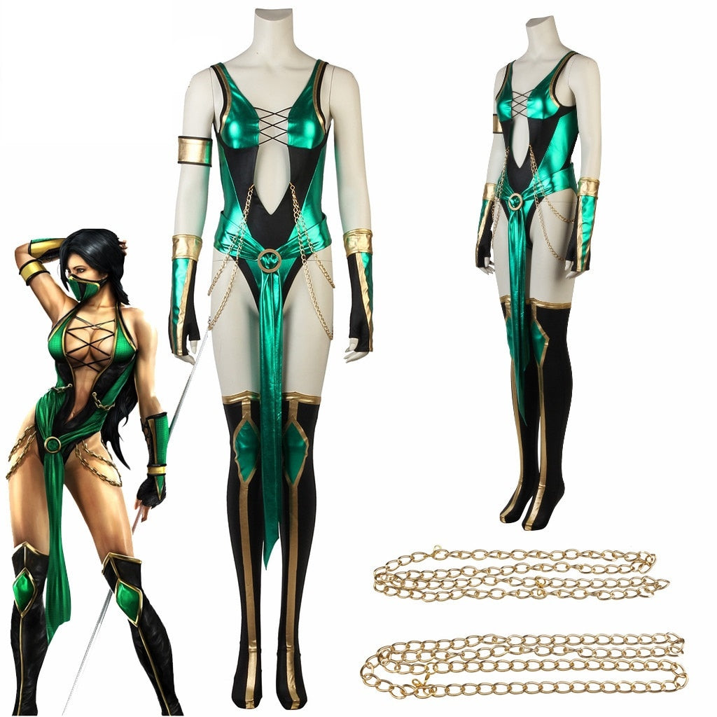 Game Mortal Kombat X Jade Costume Cosplay Blue Sexy Tights Battle Combat Women&#39;s Outfit Adult Full Suit Halloween
