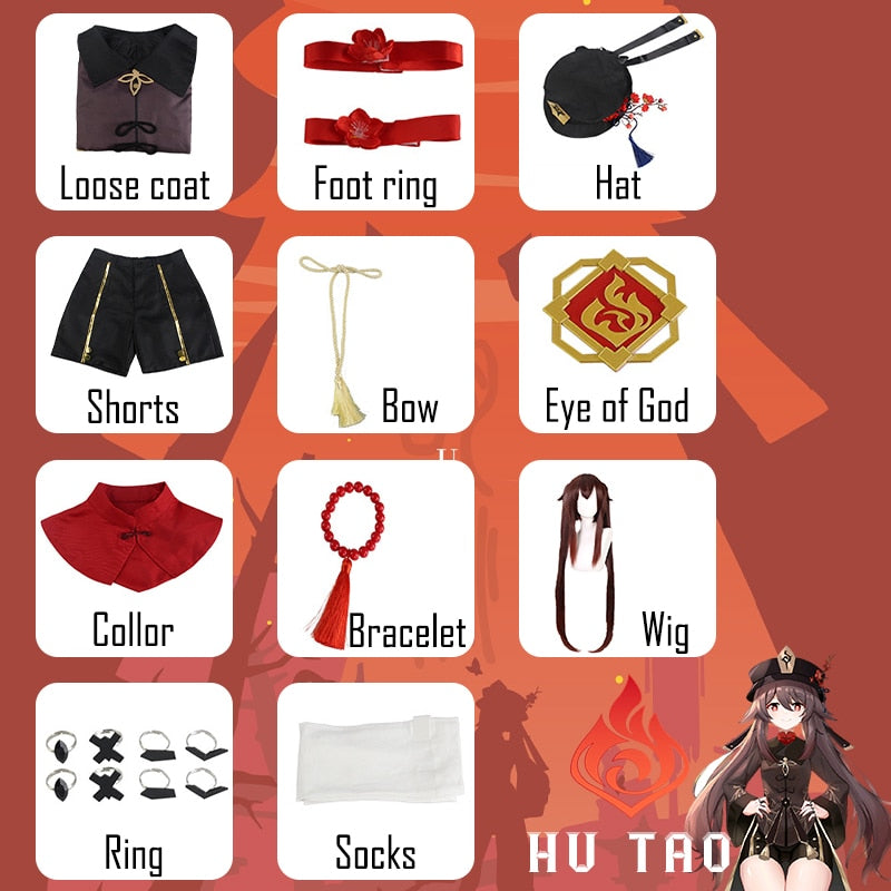 Genshin Impact Hutao Cosplay Costume Shoes Uniform Wig Chinese Style Halloween Costumes for Women Game Hu Tao