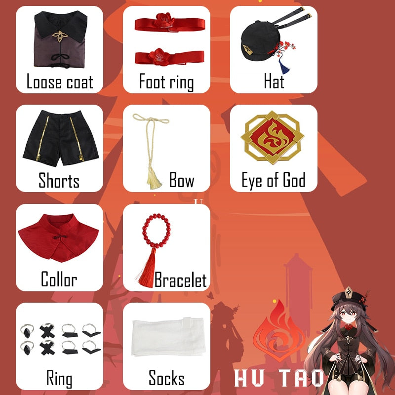 Genshin Impact Hutao Cosplay Costume Shoes Uniform Wig Chinese Style Halloween Costumes for Women Game Hu Tao