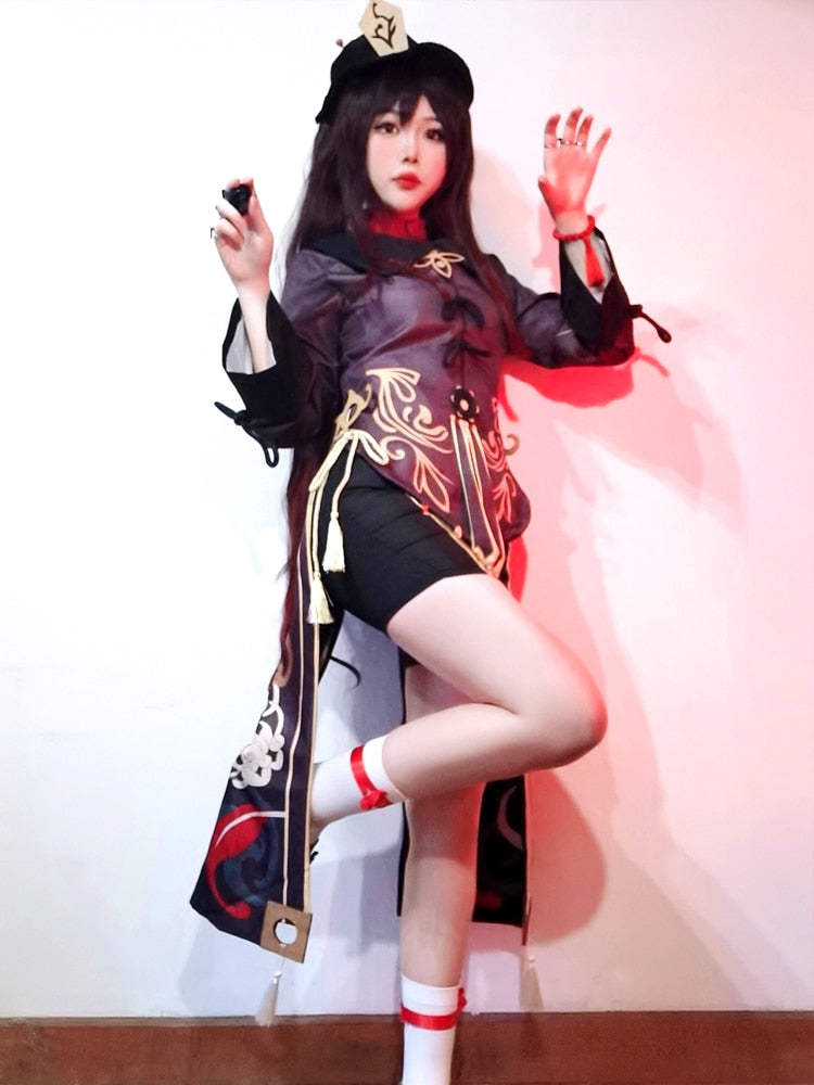 Genshin Impact Hutao Cosplay Costume Shoes Uniform Wig Chinese Style Halloween Costumes for Women Game Hu Tao