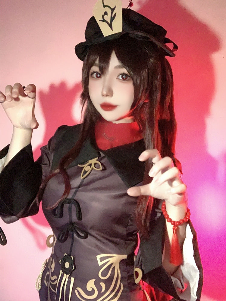 Genshin Impact Hutao Cosplay Costume Shoes Uniform Wig Chinese Style Halloween Costumes for Women Game Hu Tao
