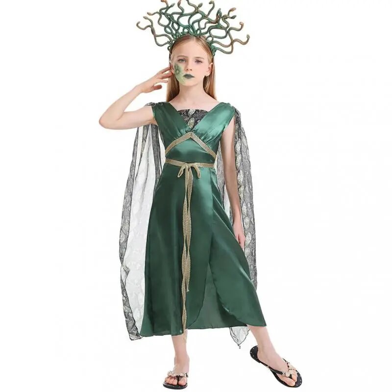 Girl Greek Myth Medusa Cosplay Costume Green The Curse Of The Gorgons Cos Fancy Party Dress Carnival Purim Halloween Clothes