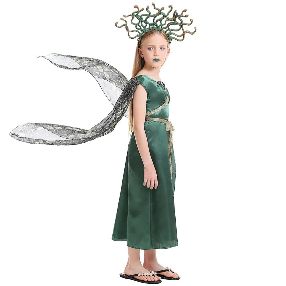 Girl Greek Myth Medusa Cosplay Costume Green The Curse Of The Gorgons Cos Fancy Party Dress Carnival Purim Halloween Clothes