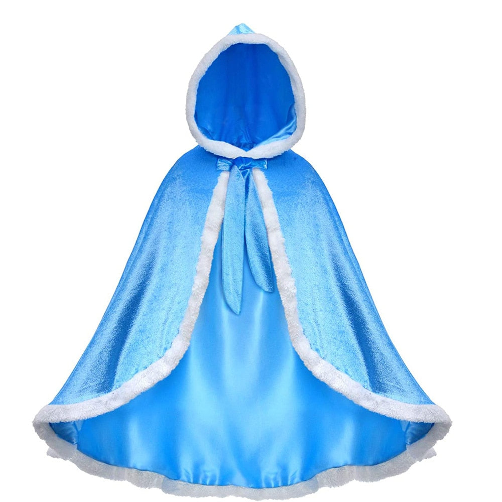 Girls Elsa Cloak Girls Plus Velvet Cloak Cape Girl Princess Blue Clothes Kids Children Cartoon Hooded