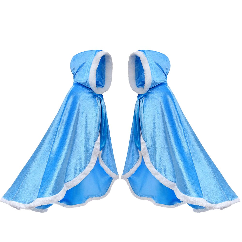 Girls Elsa Cloak Girls Plus Velvet Cloak Cape Girl Princess Blue Clothes Kids Children Cartoon Hooded