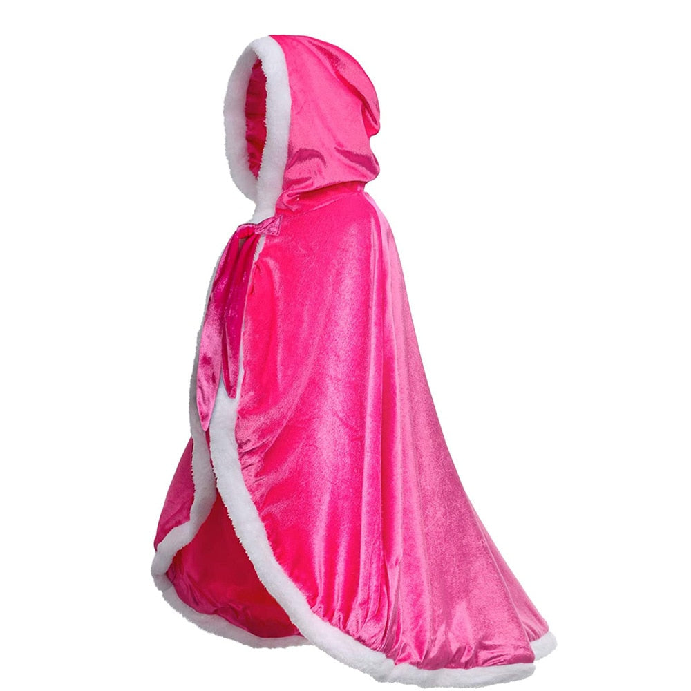 Girls Elsa Cloak Girls Plus Velvet Cloak Cape Girl Princess Blue Clothes Kids Children Cartoon Hooded