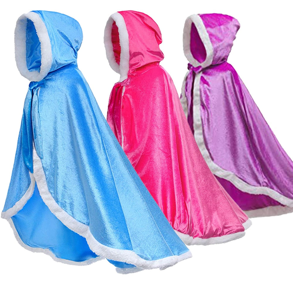 Girls Elsa Cloak Girls Plus Velvet Cloak Cape Girl Princess Blue Clothes Kids Children Cartoon Hooded
