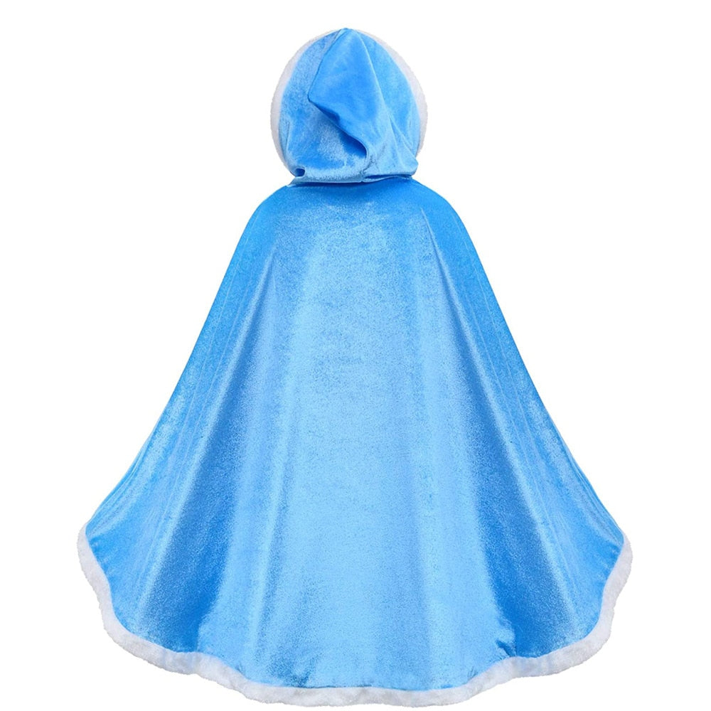 Girls Elsa Cloak Girls Plus Velvet Cloak Cape Girl Princess Blue Clothes Kids Children Cartoon Hooded