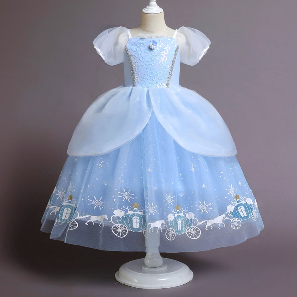 Girls Halloween Cinderella Princess Cosplay Dress for Girl Kids Ball Gown Sequin Carnival TUTU Puff Mesh Clothing for Birthday G