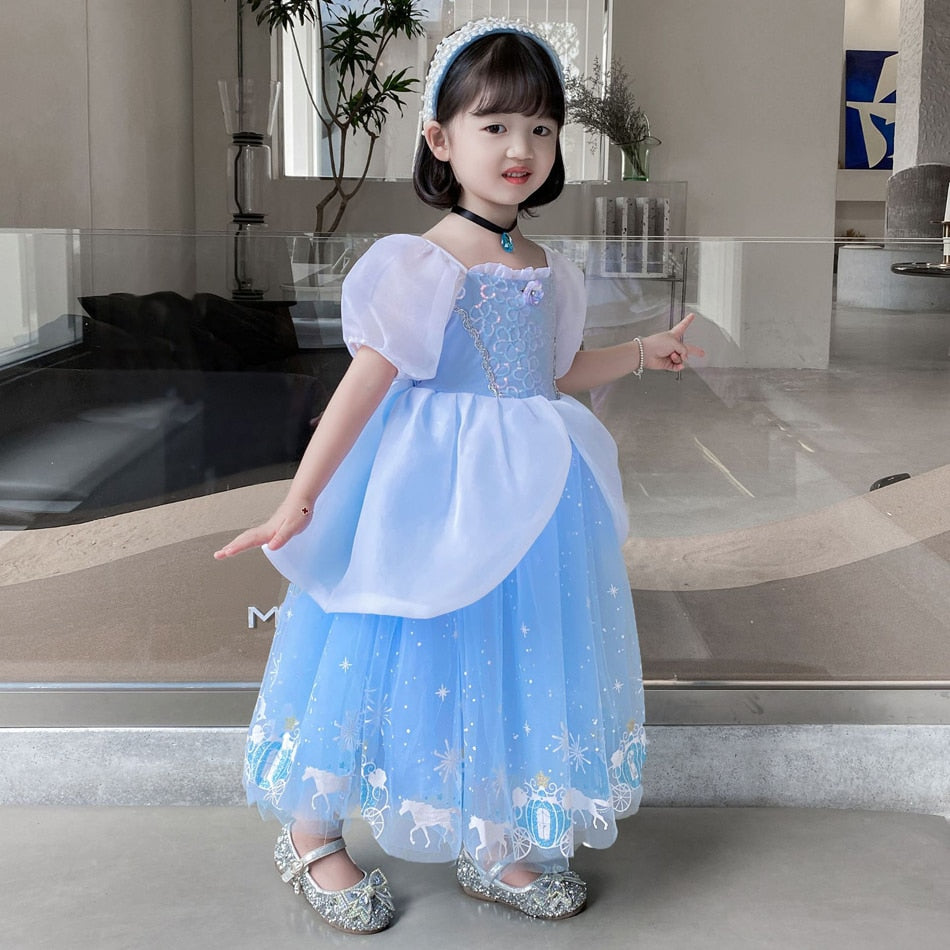 Girls Halloween Cinderella Princess Cosplay Dress for Girl Kids Ball Gown Sequin Carnival TUTU Puff Mesh Clothing for Birthday G