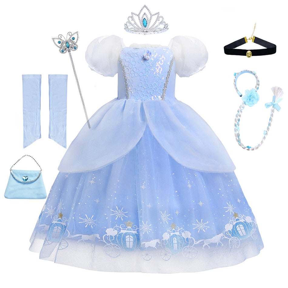 Girls Halloween Cinderella Princess Cosplay Dress for Girl Kids Ball Gown Sequin Carnival TUTU Puff Mesh Clothing for Birthday G
