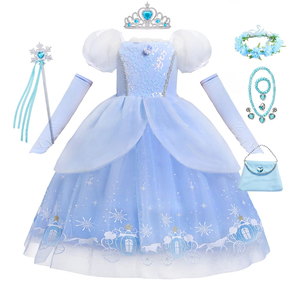 Girls Halloween Cinderella Princess Cosplay Dress for Girl Kids Ball Gown Sequin Carnival TUTU Puff Mesh Clothing for Birthday G