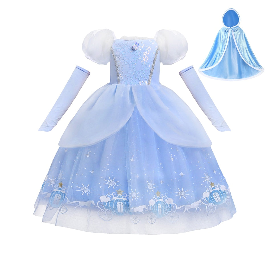 Girls Halloween Cinderella Princess Cosplay Dress for Girl Kids Ball Gown Sequin Carnival TUTU Puff Mesh Clothing for Birthday G