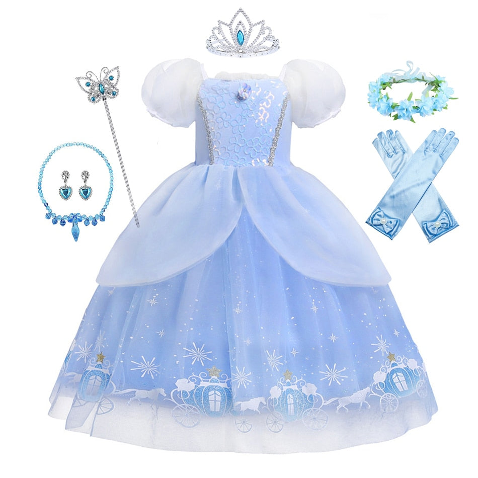 Girls Halloween Cinderella Princess Cosplay Dress for Girl Kids Ball Gown Sequin Carnival TUTU Puff Mesh Clothing for Birthday G