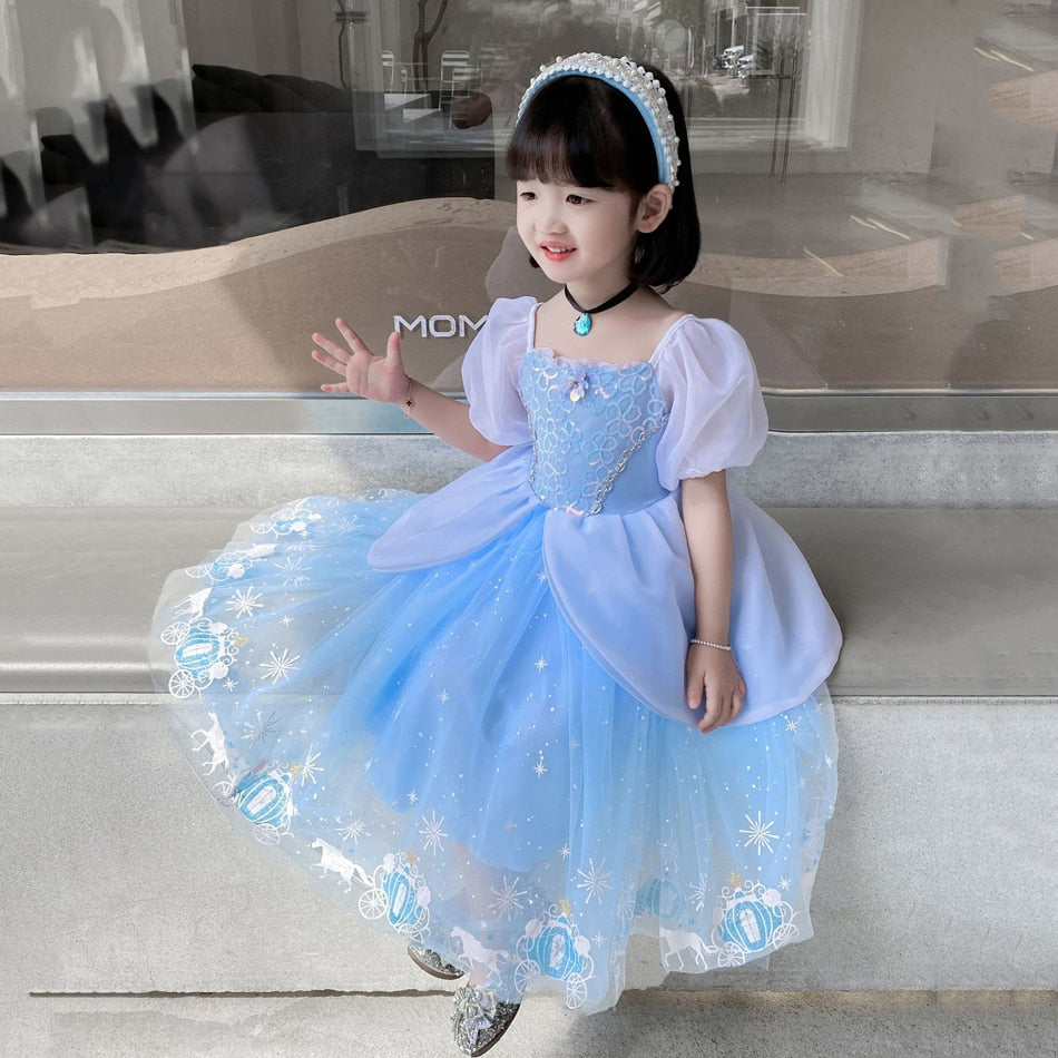 Girls Halloween Cinderella Princess Cosplay Dress for Girl Kids Ball Gown Sequin Carnival TUTU Puff Mesh Clothing for Birthday G
