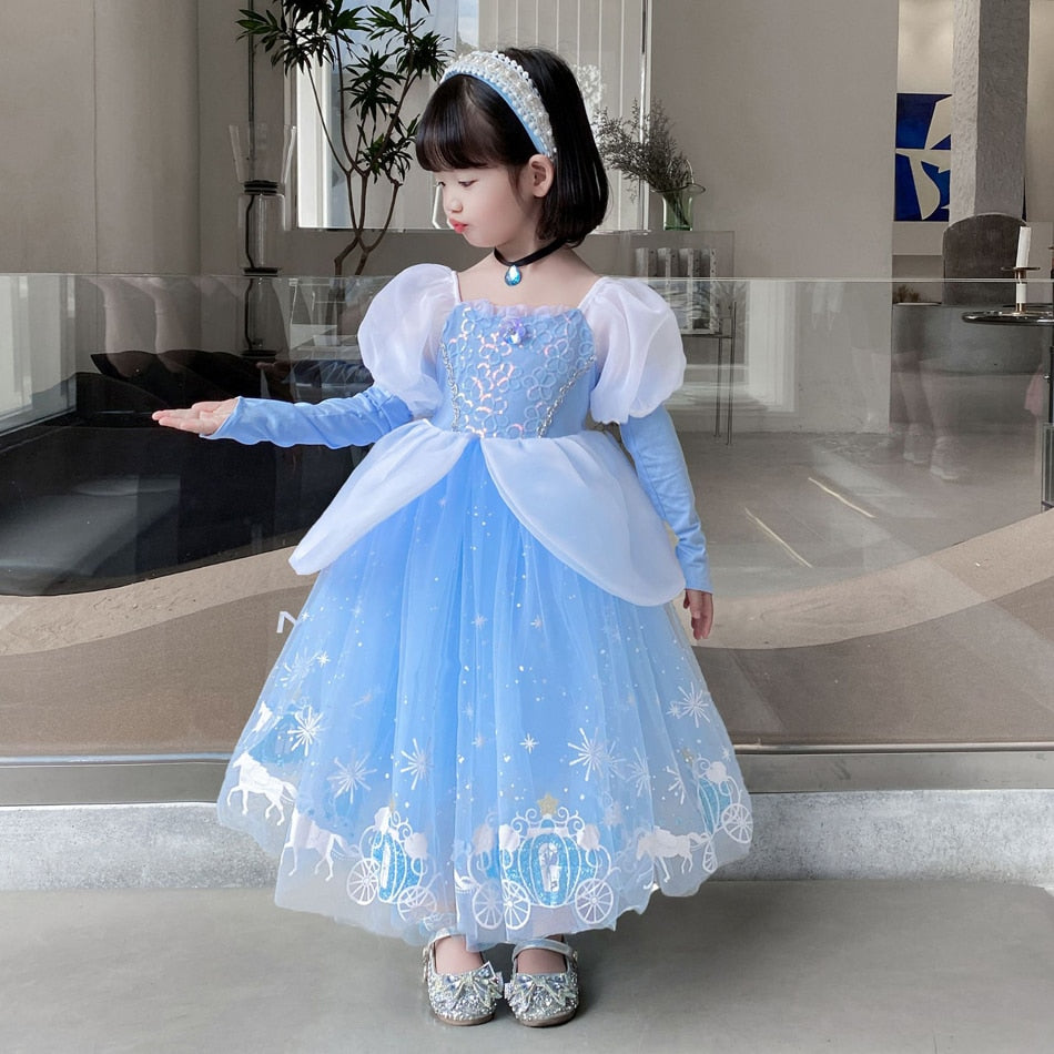 Girls Halloween Cinderella Princess Cosplay Dress for Girl Kids Ball Gown Sequin Carnival TUTU Puff Mesh Clothing for Birthday G