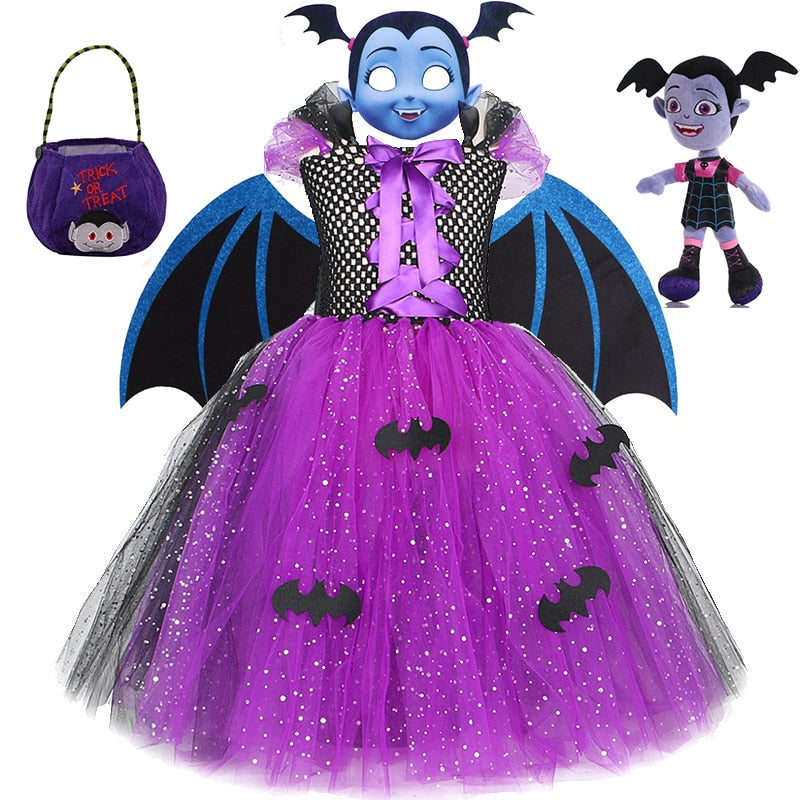 Girls Halloween Cosplay Vampire Costume Children Carnival Vestidos Party Kids Evil Witch Dress Kids Prom Ball Gown