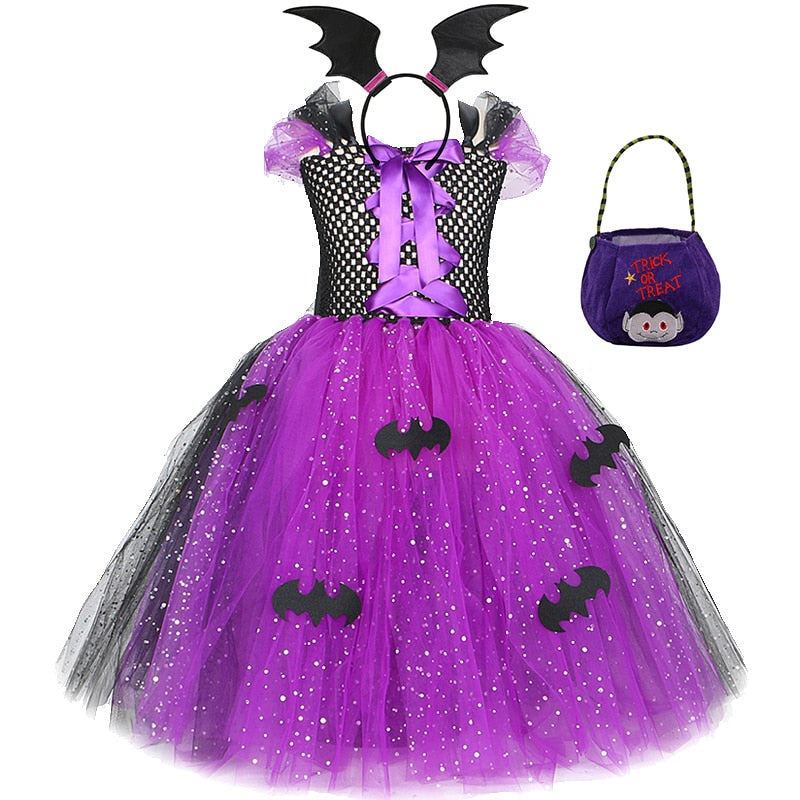 Girls Halloween Cosplay Vampire Costume Children Carnival Vestidos Party Kids Evil Witch Dress Kids Prom Ball Gown