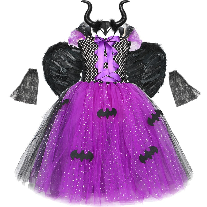 Girls Halloween Cosplay Vampire Costume Children Carnival Vestidos Party Kids Evil Witch Dress Kids Prom Ball Gown