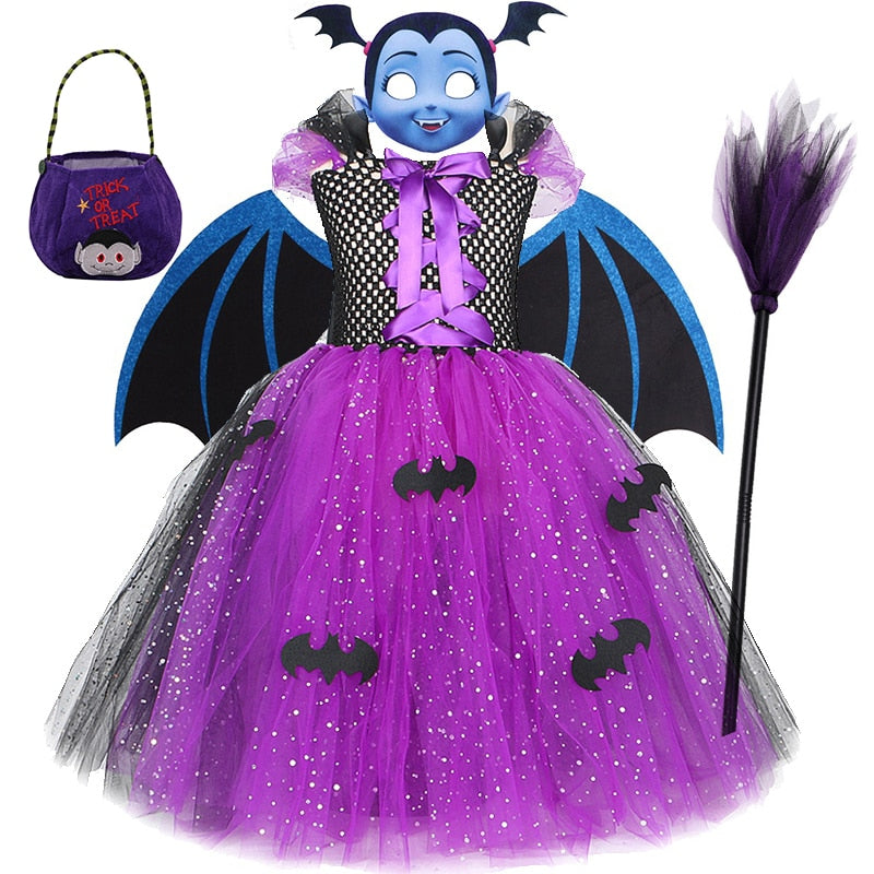 Girls Halloween Cosplay Vampire Costume Children Carnival Vestidos Party Kids Evil Witch Dress Kids Prom Ball Gown