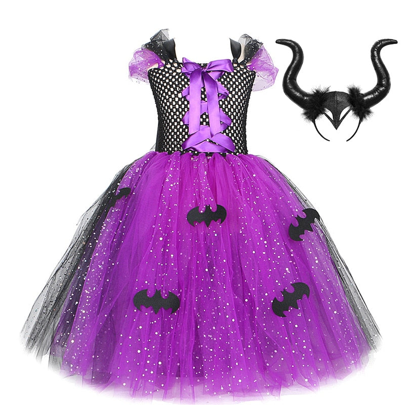Girls Halloween Cosplay Vampire Costume Children Carnival Vestidos Party Kids Evil Witch Dress Kids Prom Ball Gown