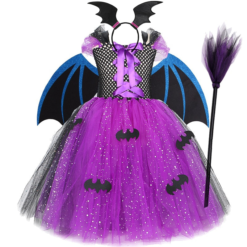 Girls Halloween Cosplay Vampire Costume Children Carnival Vestidos Party Kids Evil Witch Dress Kids Prom Ball Gown