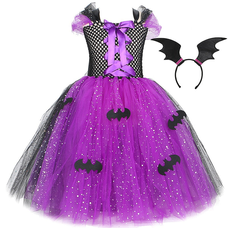 Girls Halloween Cosplay Vampire Costume Children Carnival Vestidos Party Kids Evil Witch Dress Kids Prom Ball Gown