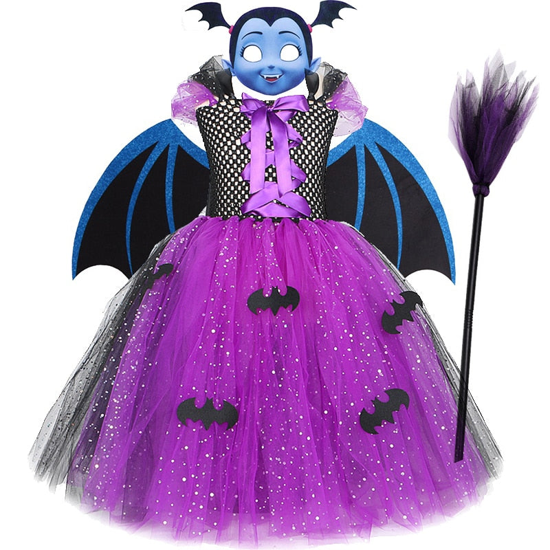 Girls Halloween Cosplay Vampire Costume Children Carnival Vestidos Party Kids Evil Witch Dress Kids Prom Ball Gown