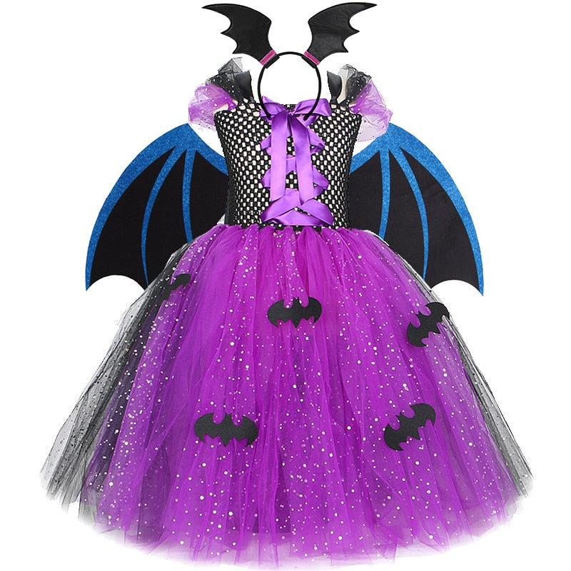 Girls Halloween Cosplay Vampire Costume Children Carnival Vestidos Party Kids Evil Witch Dress Kids Prom Ball Gown